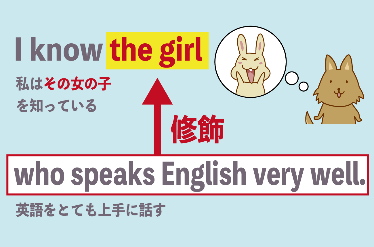 I know the girl who speaks english very well.