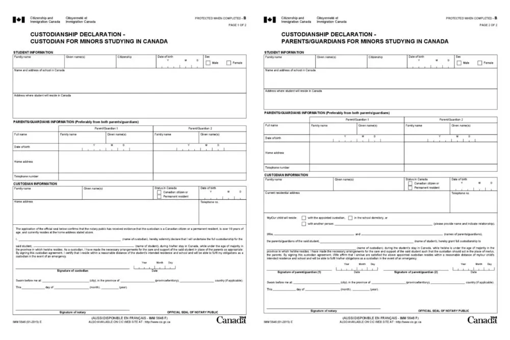 カストディアンの選任フォーム。ほぼ同じ内容をカナダ、日本の双方で記入します