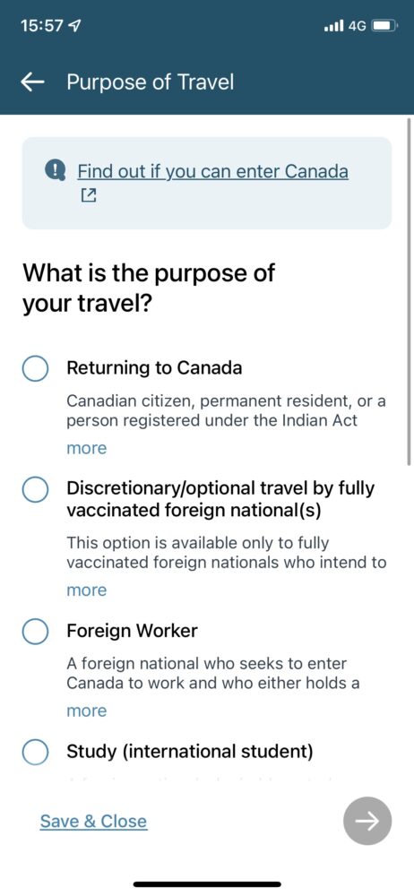 カナダへの渡航の目的は?